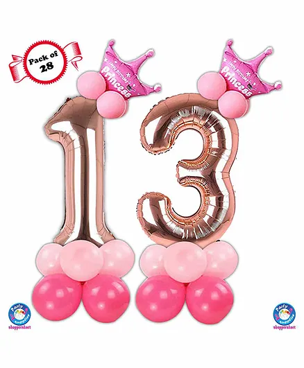 Shopperskart 13th Birthday Balloon Decoration Kit Rose Gold - Pack of 28