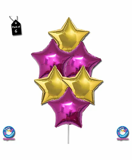 Shopperskart Star Shape Foil Balloon Pink & Golden - Pack of 6