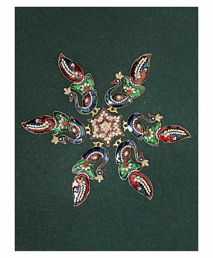 Passion Petals Reusable Metal Rangoli With Peacock Green - 7 Pieces