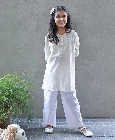 Bellazaara Full Sleeves Patterned Kurti With Pajama - White