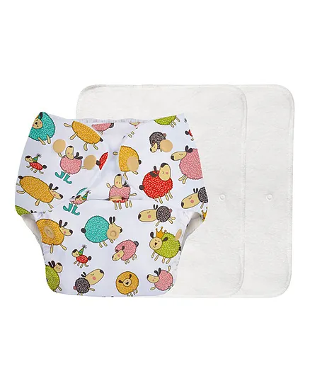 SuperBottoms Basic Pocket Diaper with 2 Inserts Heart Print - Multicolour
