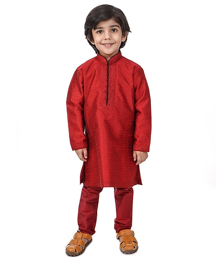 Babyhug Full Sleeves Kurta Pajama Set Floral Embroidery - Maroon