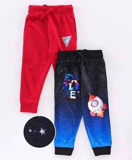 Eteenz Full Length Track Pant Space Print Pack of 2 - Navy Red