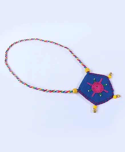 Pihoo Pentagon Shape Ethnic Traditional Work Design Necklace - Blue