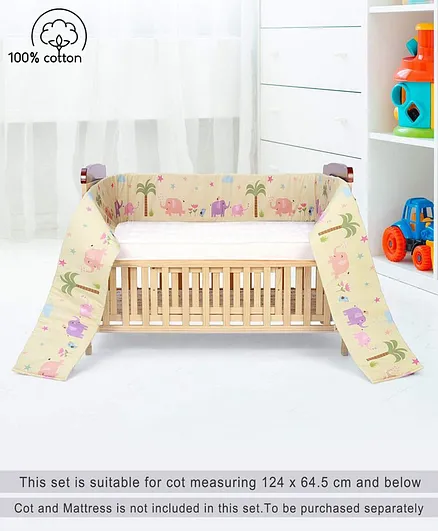 Babyhug 100% Cotton Crib Bumper Elephant Print Regular - Yellow (Cot not Included)