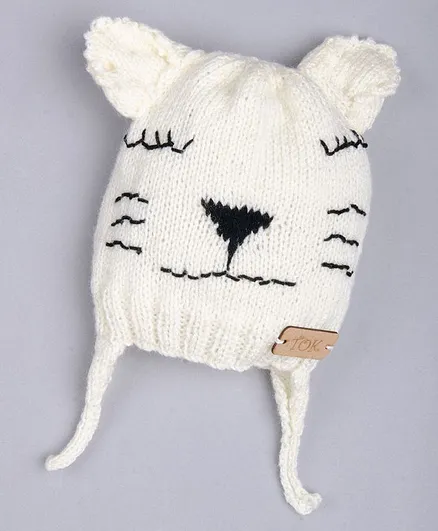The Original Knit Cat  Design Handmade Cap - Off White