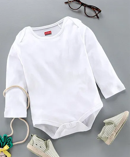Babyhug Full Sleeves 100% Cotton Onesie - White