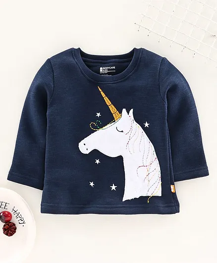 Bodycare Full Sleeves Top Unicorn Patch - Blue