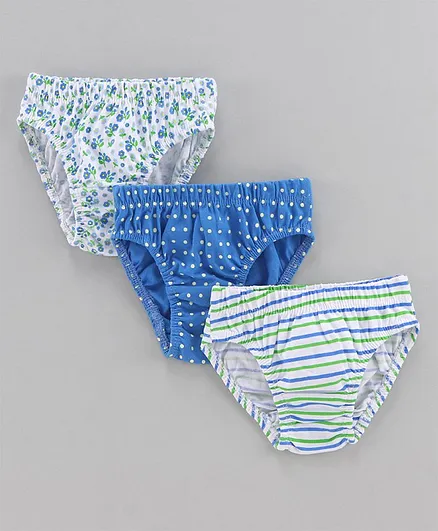 Babyhug 100% Cotton Panties Multiprint Pack of 3 - Blue White