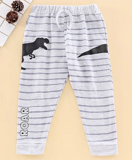 Mom's Love Full Length Striped Lounge Pant Dino Print - Grey