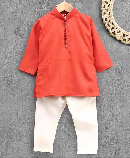 Ethnik's Neuron Full Sleeves Kurta Pajama Set - Red