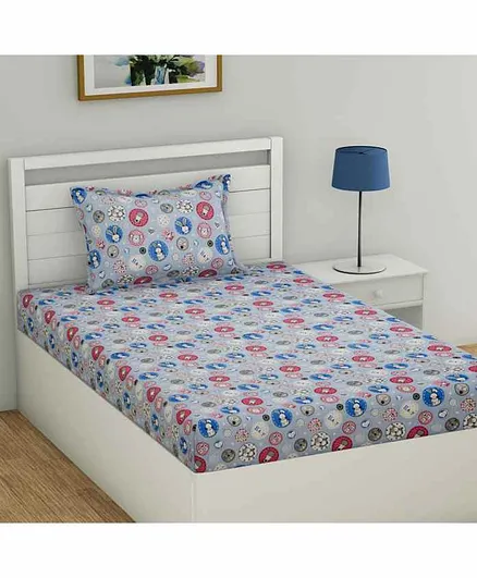  Haus & Kinder Cotton Single Bedsheet With Pillow Cover Animal Print  - Blue