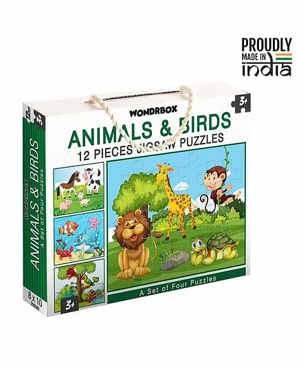 Wondrbox Animals & Birds Jigsaw Puzzle Set of 4 - 12 Pieces Each