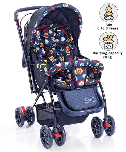 Babyhug Cosy Cosmo Stroller With Reversible Handle & Back Pocket - Navy Blue