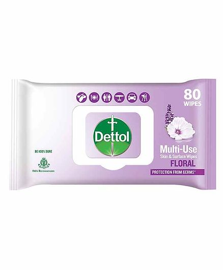 Dettol Disinfectant Sanitizer Wet Wipes for Skin & Surfaces Floral 80 Pieces