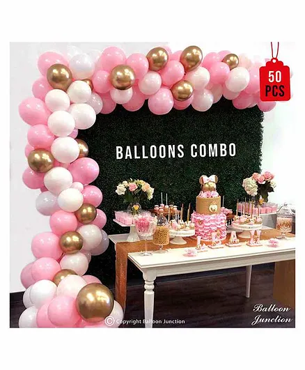 Balloon Junction Pastel & Chrome Metallic Balloons White Pink Gold - Pack of 50