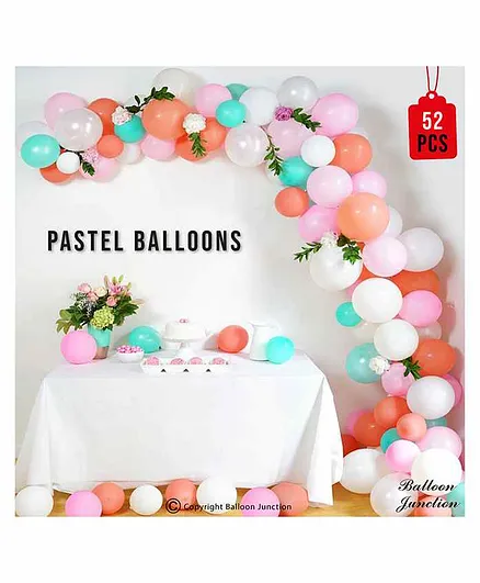 Balloon Junction Plain Balloons Peach , White , Baby Pink & Blue - Pack of 52
