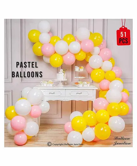 Balloon Junction Pastel Balloons Baby Pink White & Std Yellow - Pack of 51