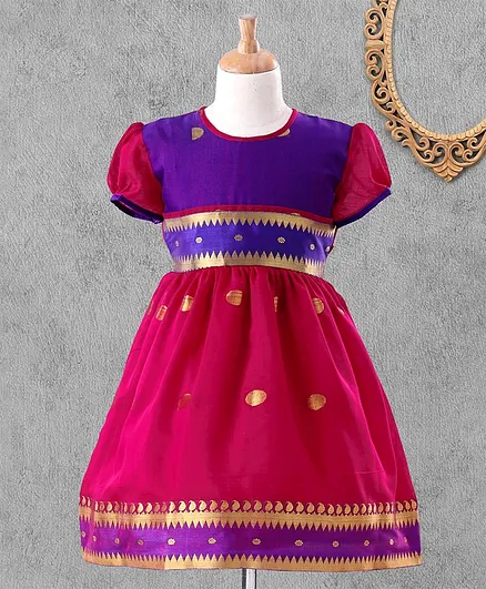 Bhartiya Paridhan Short Sleeves Ethnic Dresses - Pink Purple