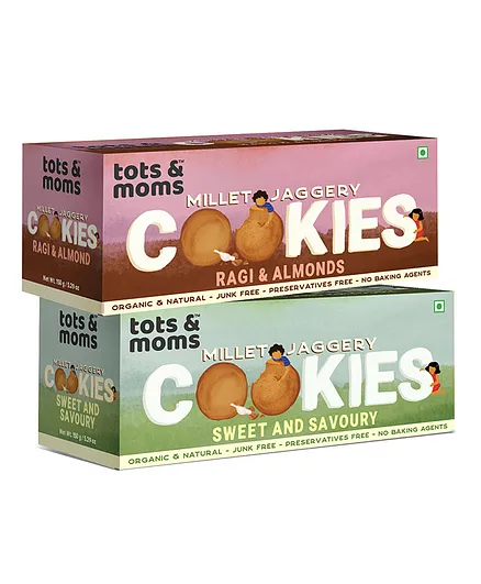 Tots & Moms Millet & Jaggery Cookies Ragi & Almonds Sweet & Savory - 150 g Each