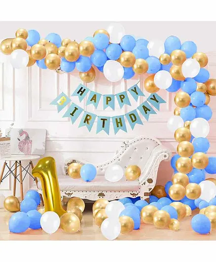 Party Propz 1st Birthday Decoration Kit Blue Golden - Pack of 90