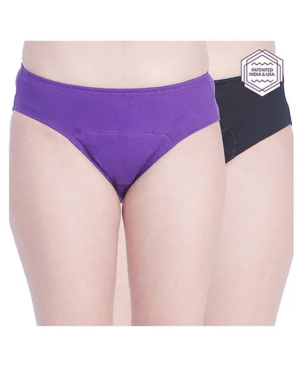 Adira Pack Of 2 Solid Colour Hipster Period Panties - Black & Violet