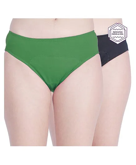 Adira Pack Of 2 Solid Colour Hipster Period Panties - Navy Blue & Green