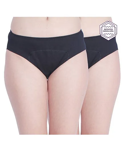 Adira Pack Of 2 Solid Colour Hipster Period Panties - Black
