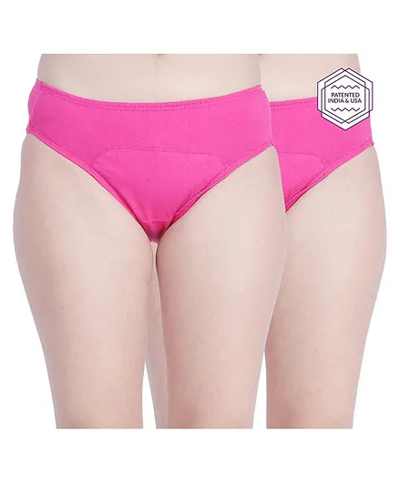 Adira Pack Of 2 Solid Colour Hipster Period Panties - Pink