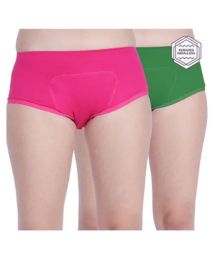 Adira Pack Of 2 Period Panties - Green & Dark Pink