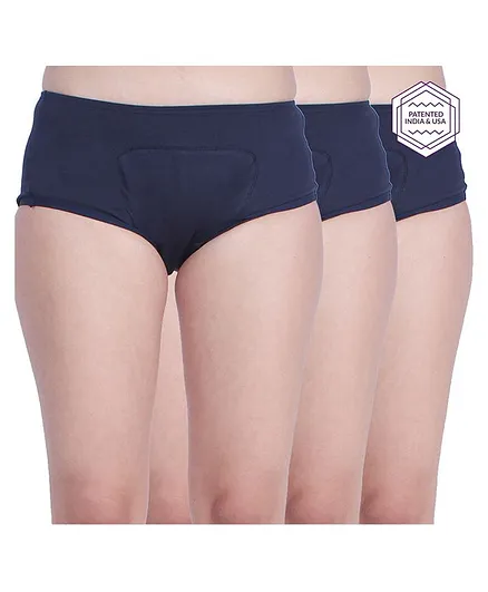 Adira Solid Pack Of 3 Period Boxers - Navy Blue
