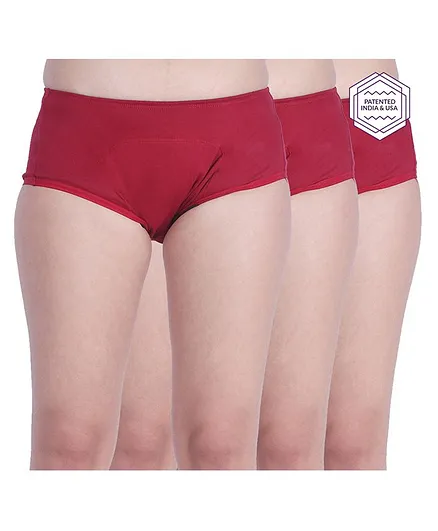 Adira Solid Pack Of 3 Period Boxers - Maroon