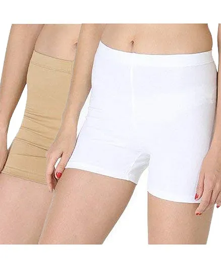 Adira Pack Of 2 Solid UnderDress Shorts - Beige & White