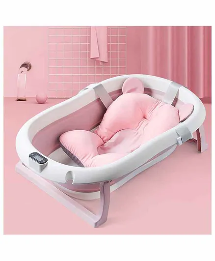 SYGA Foldable Bath Tub With Cushion & Inbuilt Thermometer - Pink