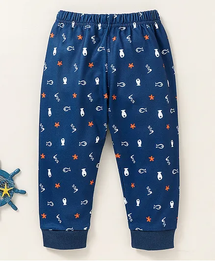 Kookie Kids Full Length Lounge Pant Fish Print - Navy Blue