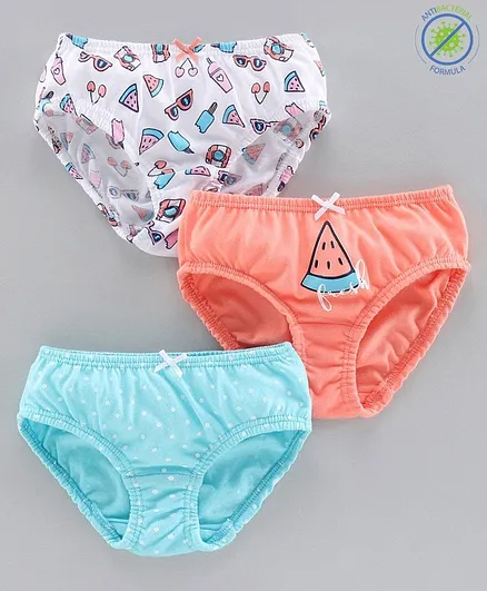 Babyoye Cotton Panties Multiprint Pack of 3 - Coral Blue White