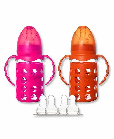 Naughty Kidz Premium Glass Feeding Bottle with Handle and Cover Set of 2 - 120 ml each