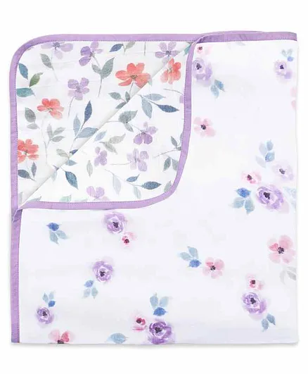 Masilo Bamboo Muslin Baby Blanket Floral Print - White Purple
