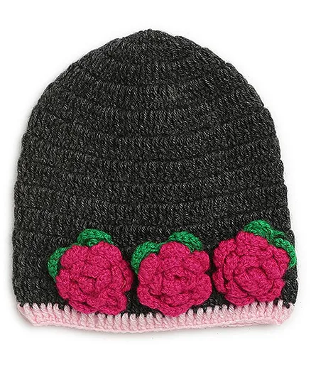 MayRa Knits Flower Design Cap - Black