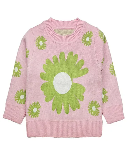 Kookie Kids Full Sleeves Sweater Floral Print - Light Pink