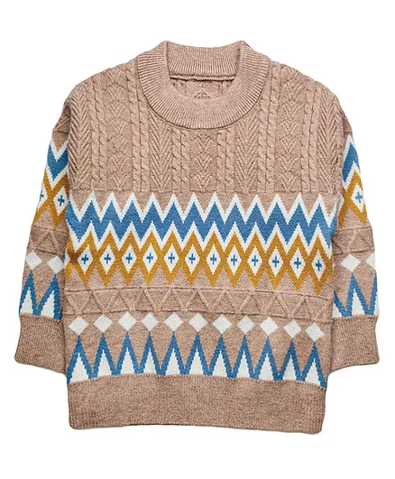 Kookie Kids Full Sleeves Sweater Geometric Design - Pink