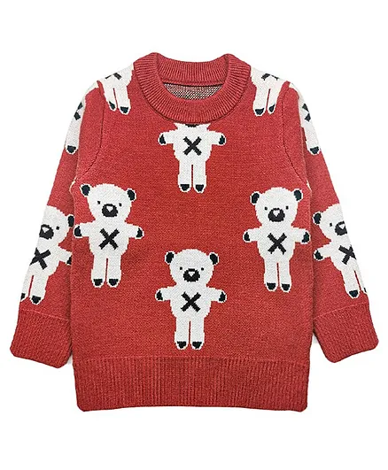Kookie Kids Full Sleeves Sweater Bear Design - Red