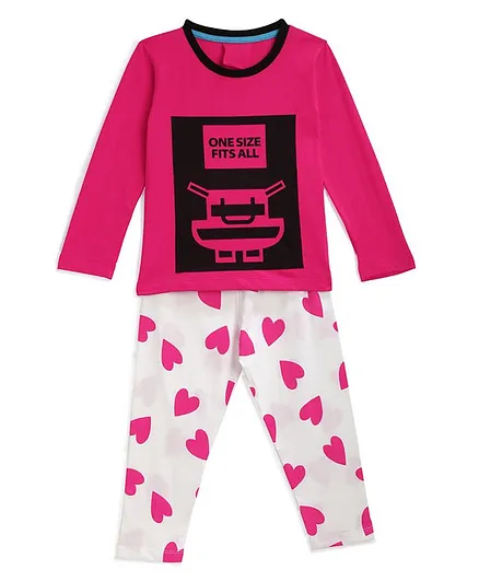KIDSCRAFT Full Sleeves One Size Fits All Print Night Suit - Magenta