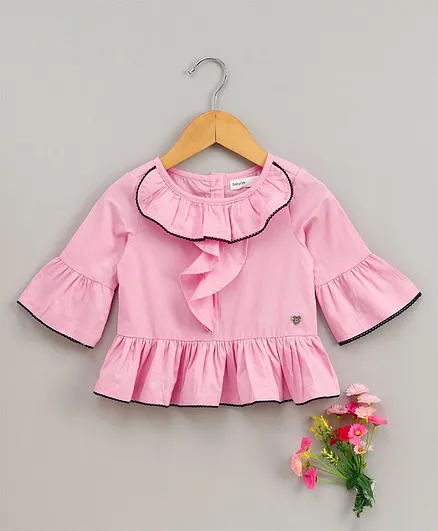 Babyoye Cotton Full Sleeves Solid Color Top - Pink