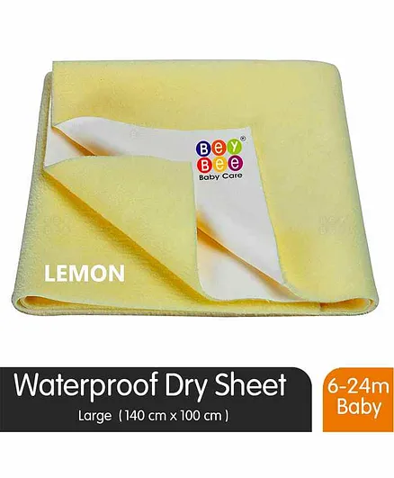 BeyBee Quick Dry Baby Bed Protector Waterproof Sheet, Large - Yellow