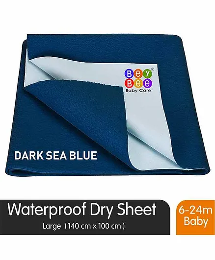 BeyBee Quick Dry Baby Bed Protector Waterproof Sheet, Large - Dark Sea Blue