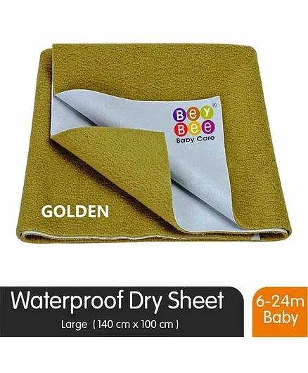 BeyBee Waterproof Baby Bed Protector Dry Sheet for New Born Babies, Large - Gold