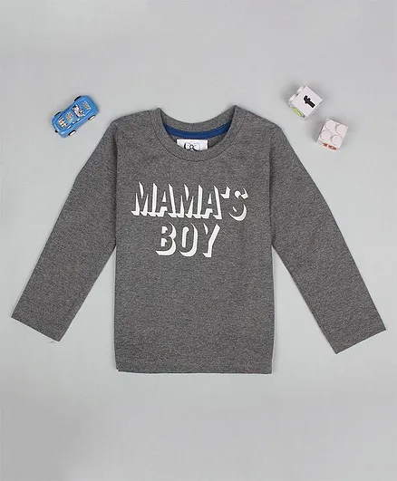 Flenza Full Sleeves Mama's Boy Printed T-Shirt - Grey
