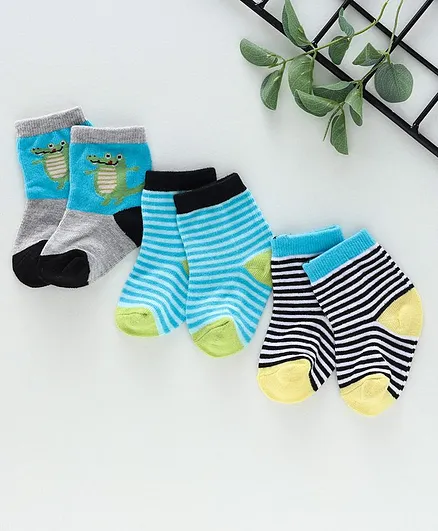 Cutewalk By Babyhug Anti Bacterial Ankle Length Socks Pack of 3 - Blue