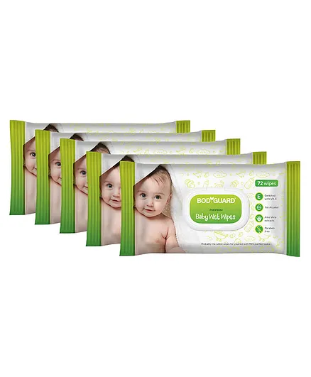 BodyGuard Premium Baby Wet Wipes - 360 Wipes (5 Pack - 72 Each)